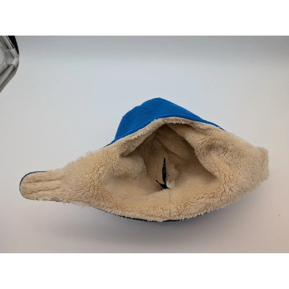 LL Bean Toddler Fleece Trapper Hat Blue Navy Faux Fur Pom Beanie 2T-4T 510826